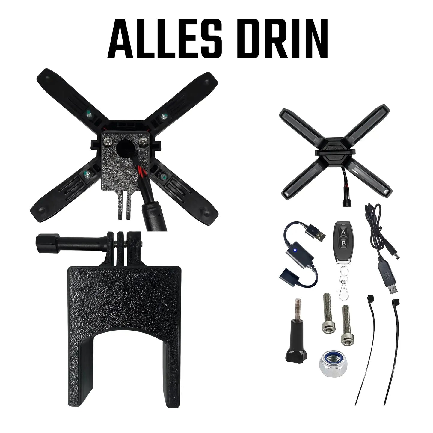 Universal X-Licht Komplett-Set für E-Scooter | Funk-Fernbedienung & Halterung (ZT3, Max G3, G2, uvm.) - Eckig
