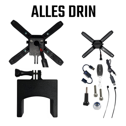 E-Scooter Zusatzlicht Set X-Licht(Plug & Play) Komplett-Set | Fertig verlötet für Powerbank inkl. USB-Fernbedienung & Halterung (Segway, Xiaomi, uvm.) - Eckig (Extra Breit)