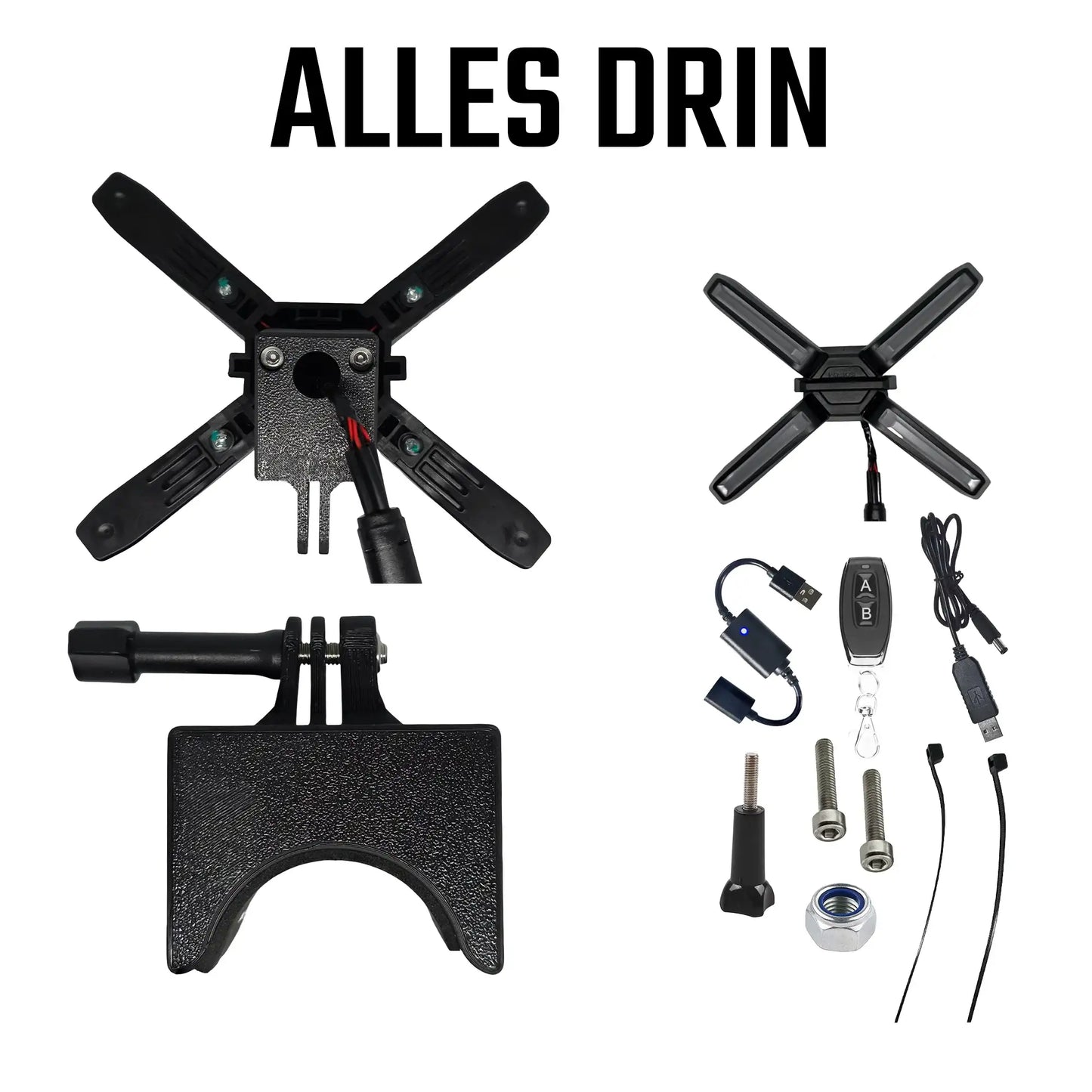 Universal X-Licht Komplett-Set für E-Scooter | Funk-Fernbedienung & Halterung (ZT3, Max G3, G2, uvm.) - Rund (Standard)