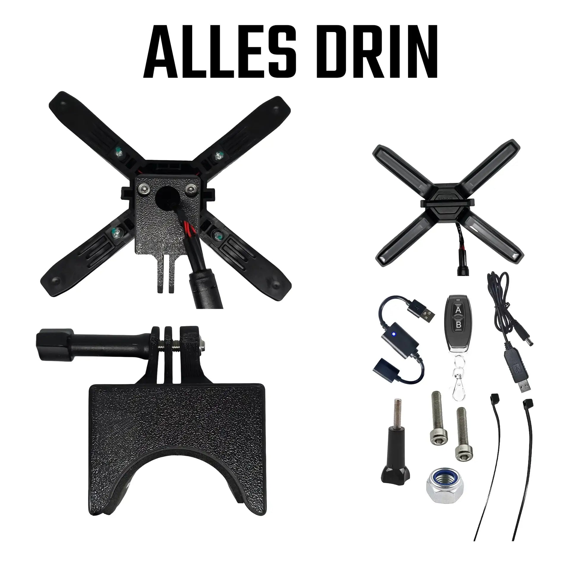 Universal X-Licht Komplett-Set für E-Scooter | Funk-Fernbedienung & Halterung (ZT3, Max G3, G2, uvm.) - Rund (Standard)